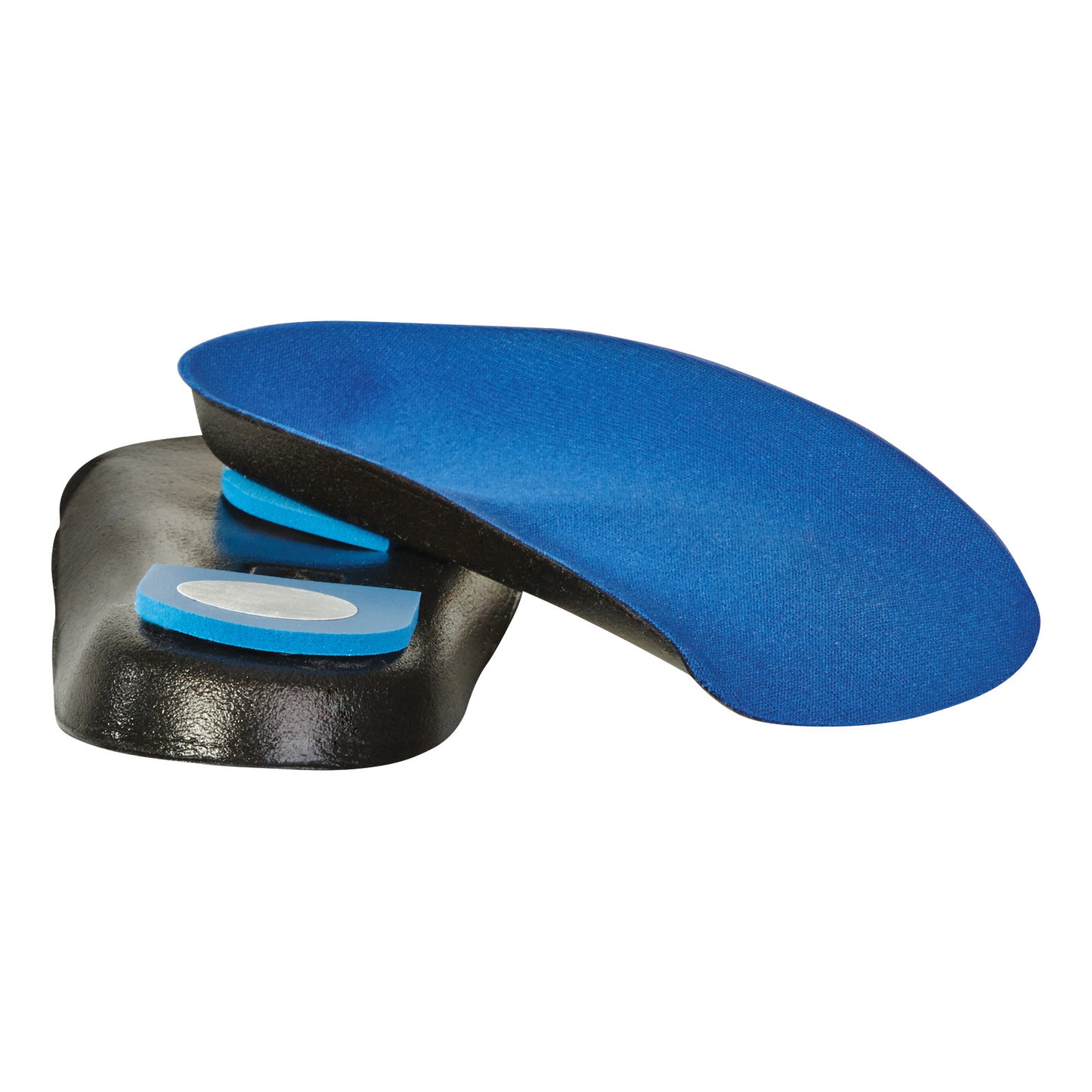AliMed FREEDOM High-Impact Accommodator Half Sole Orthotic with blue cushioning and black base, designed to provide foot support.