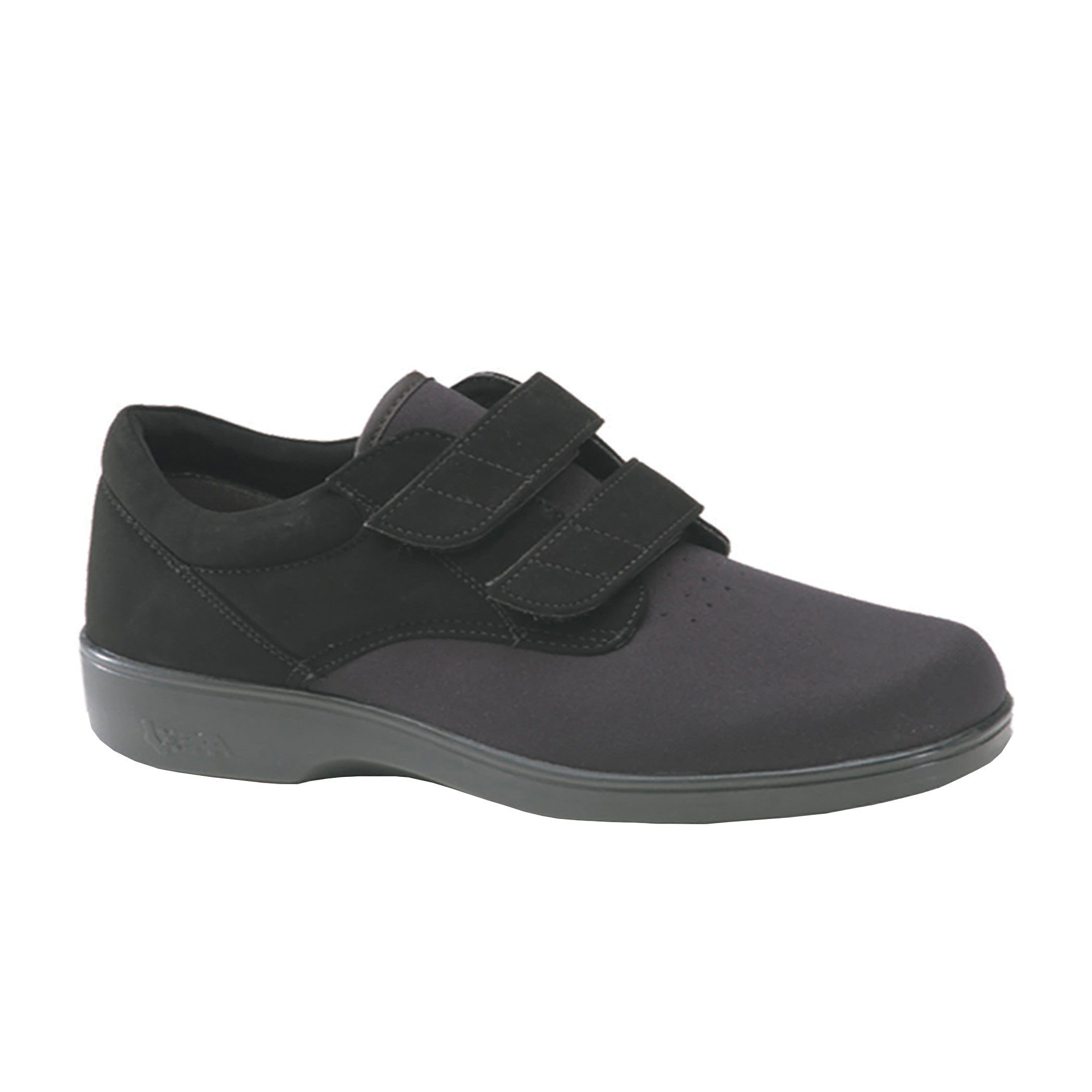 Apex Women's Stretchable Double-Strap Casual Shoes in black, featuring two straps and a cushioned sole for comfort.