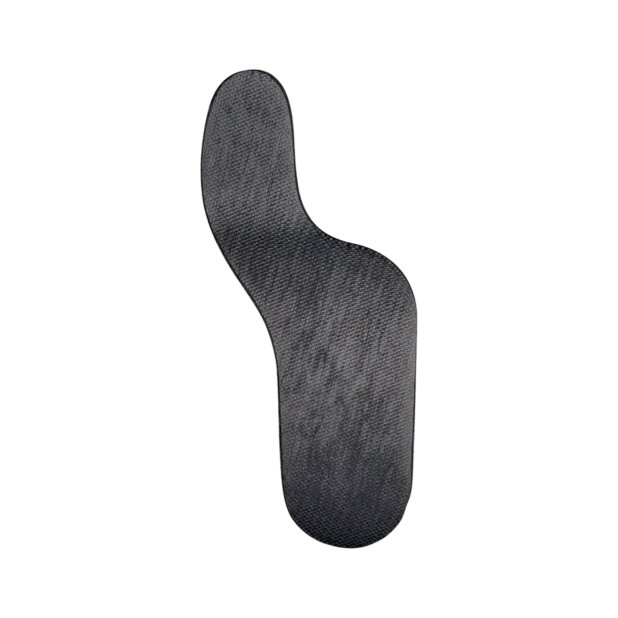 Carboplast Thermoplastic Contoured Morton's Toe Plate, black and contoured in shape, shown against a white background.