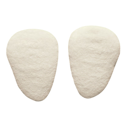 Two Hapad Metatarsal Pads are shown, featuring a soft, textured, and teardrop-shaped design in a light cream color.