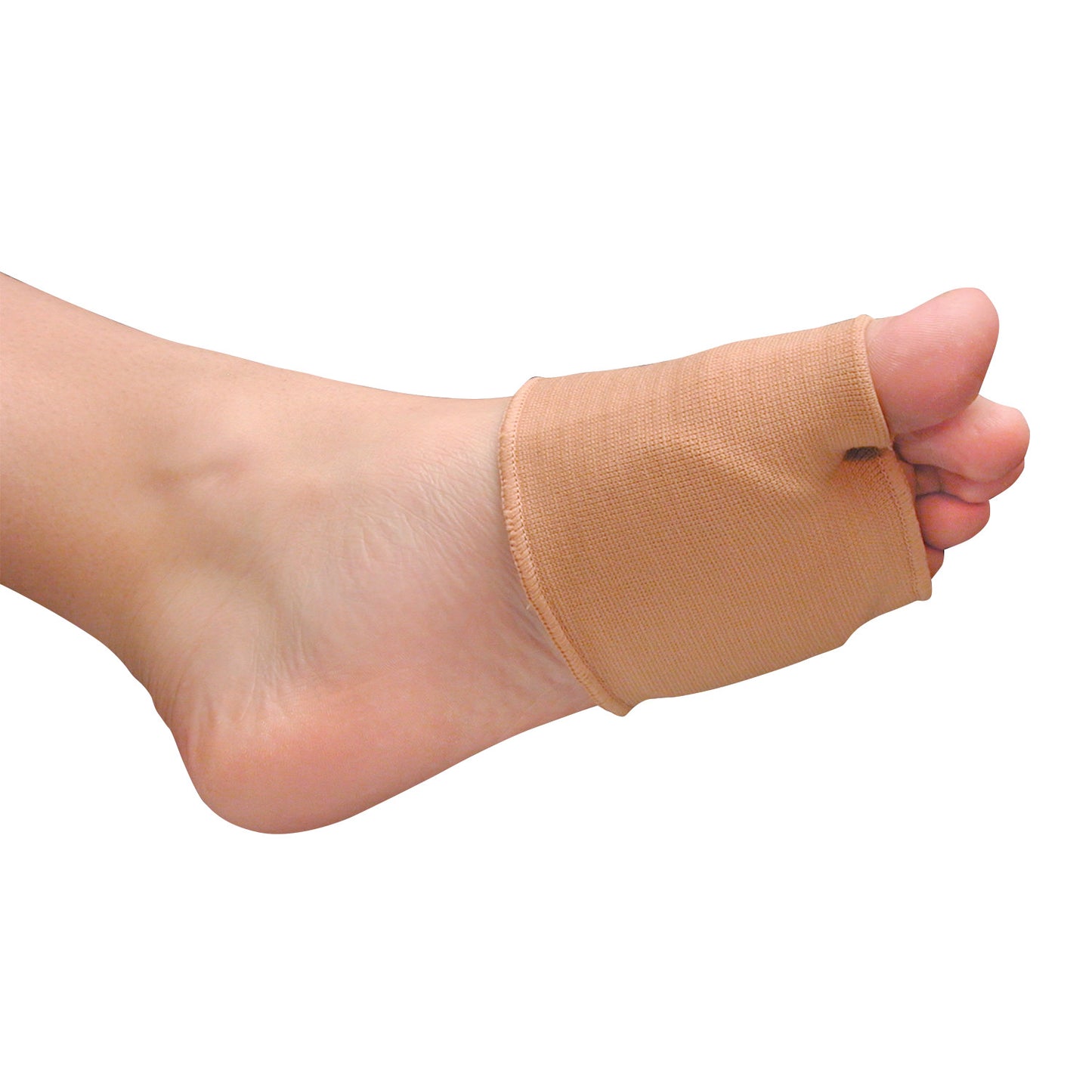 A foot is wearing the PediFix Visco-GEL Universal Metatarsal Strap, covering the forefoot for support and protection.