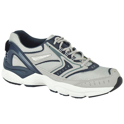 Apex X-Last Men's Rhino Runner Active Shoes in gray and navy with a mesh upper, detailed overlays, and a cushioned sole.