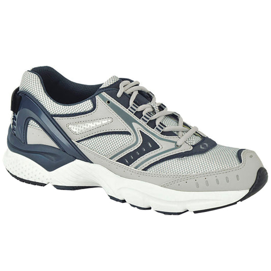 Grey and navy Apex X-Last Men's Rhino Runner Active Shoes with mesh upper, cushioned white sole, and lace-up closure.