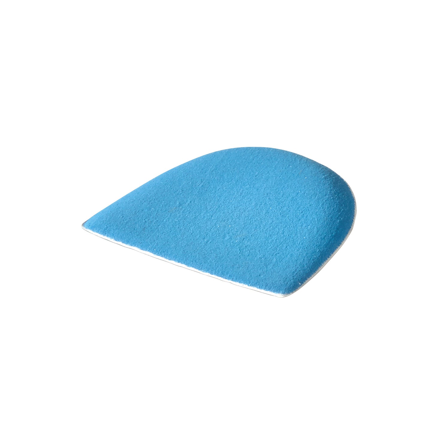 The PPT Self-Adhesive Heel Wedge is a blue, cushioned orthopedic insert with a rounded edge, designed to support the heel.