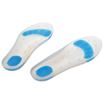 Silipos Softzone Full-Length Insole, featuring a clear base with blue gel pads and small protrusions for cushioning and support.
