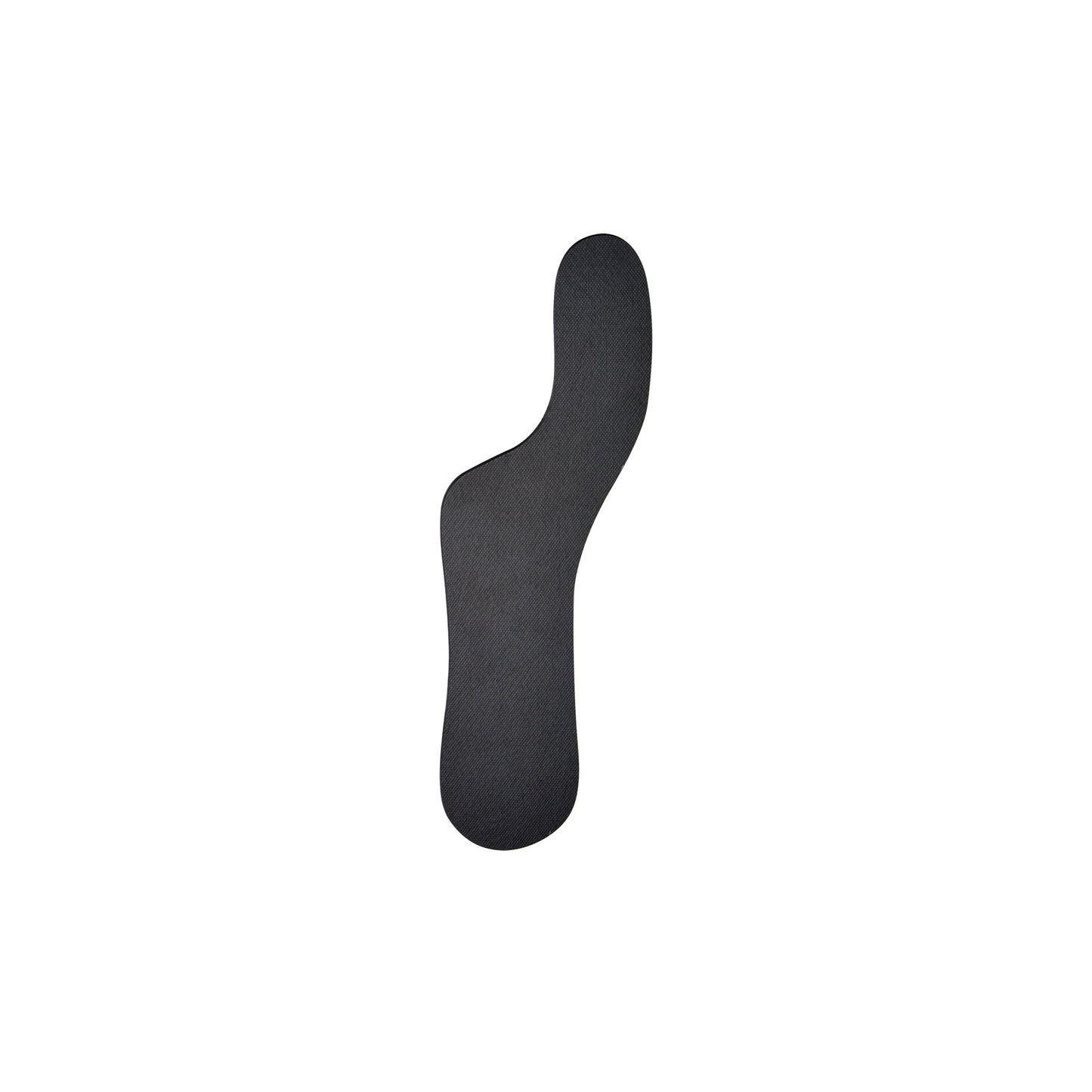 Carboplast Thermoplastic Flat Morton's Toe Plate, a black foot-shaped insole designed for support, isolated on a white background.
