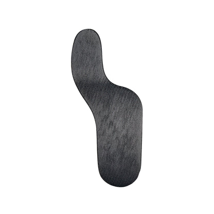 A black Carboplast Thermoplastic Long Contoured Morton's Toe Plate, designed with a curved shape, is shown against a white background.