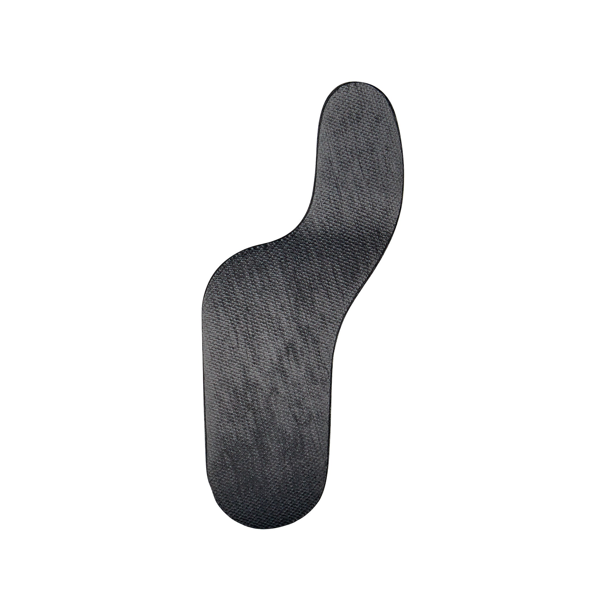 Carboplast Thermoplastic Long Contoured Morton's Toe Plate, a black insole designed to support and relieve foot conditions.