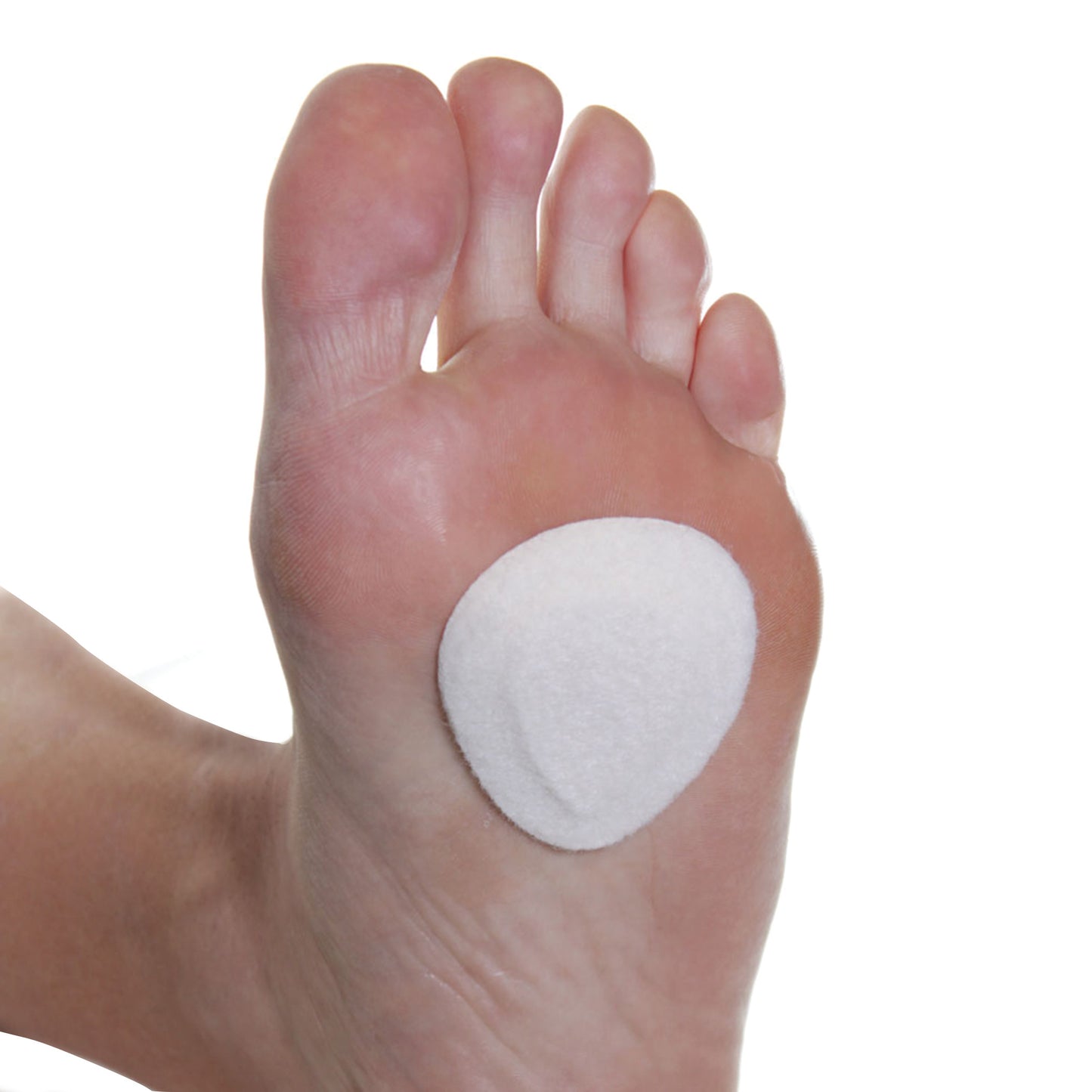 A felt met pad is attached to the sole of a foot, providing cushioning and support.