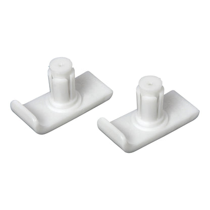 Two white Penco Walker Sleds, featuring a curved base with a protruding cylindrical peg for attachment to a walker.