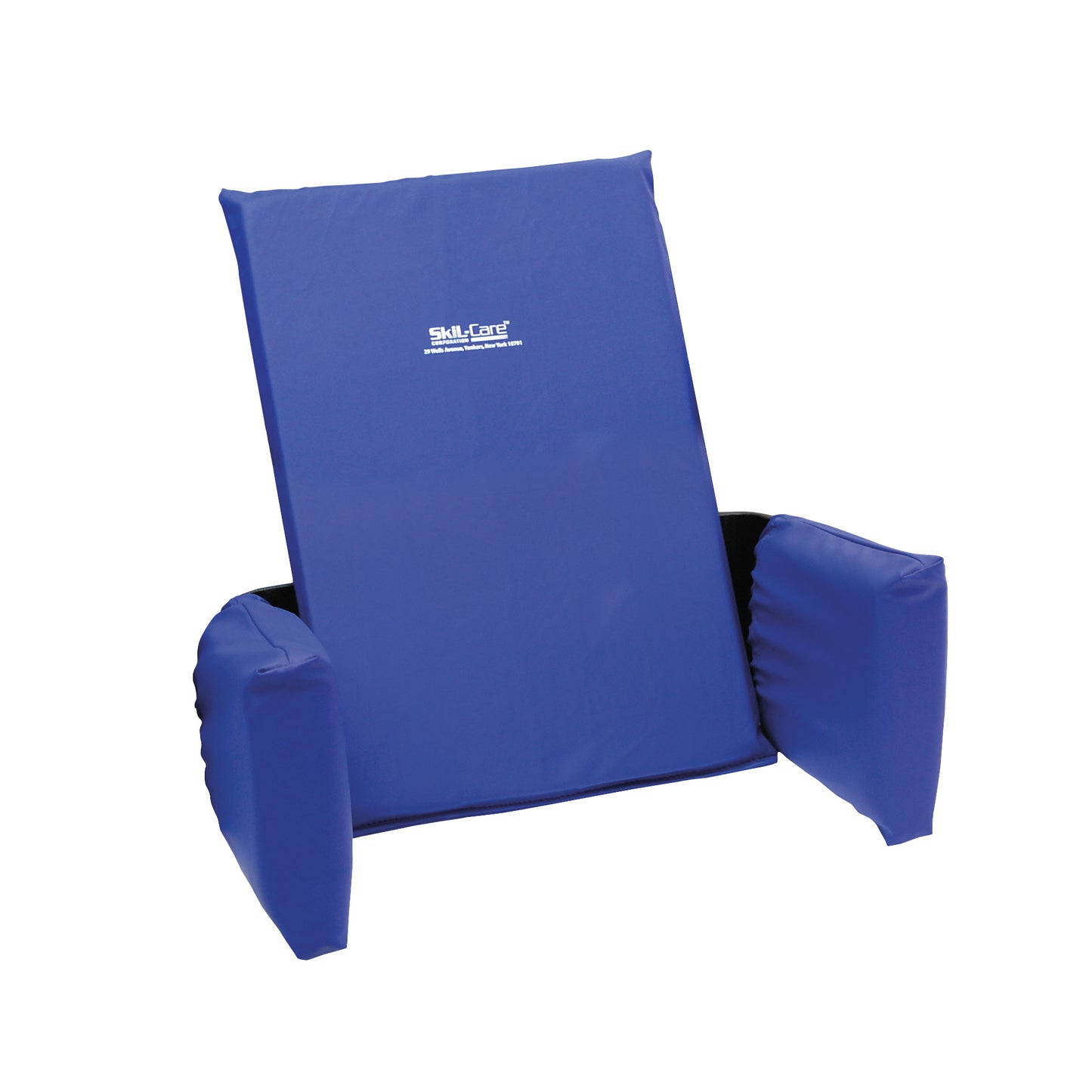 SkiL-Care Adjustable Lateral Support in blue, featuring a back cushion with side wings, designed for stability and comfort.