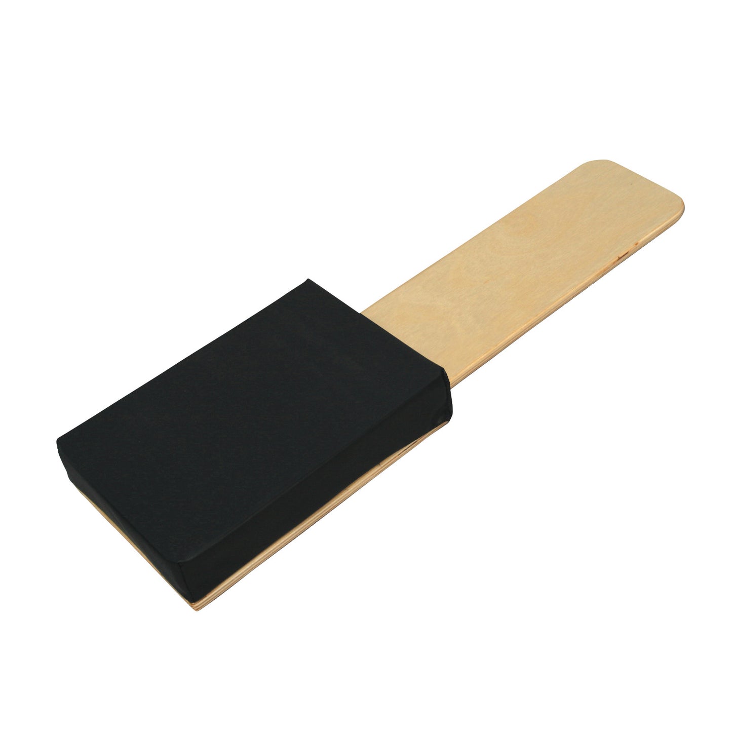 A Cushioned Stump Support for AliMed Unpadded Amputee Support Surface, featuring a black padded section on a wooden base.