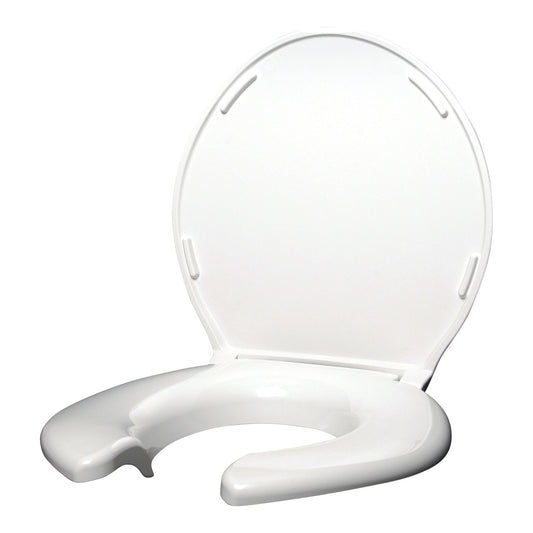 The Big John Original Bariatric Toilet Seat is a white, open-front toilet seat designed for increased comfort and support.