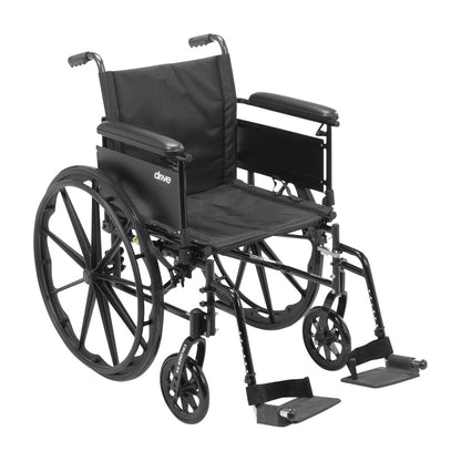 Cruiser X4 Wheelchair with Full Arms and Swing-Away Footrests, featuring a black frame, large rear wheels, and padded armrests.