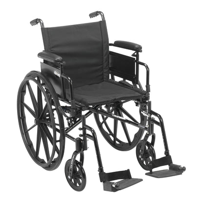 The Drive Medical Cruiser X4 Wheelchair features removable desk arms and swing-away footrests, designed for mobility and comfort.