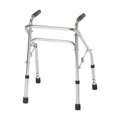 A Guardian Pediatric Walker with a stainless steel frame, black rubber hand grips, and adjustable legs with black tips.