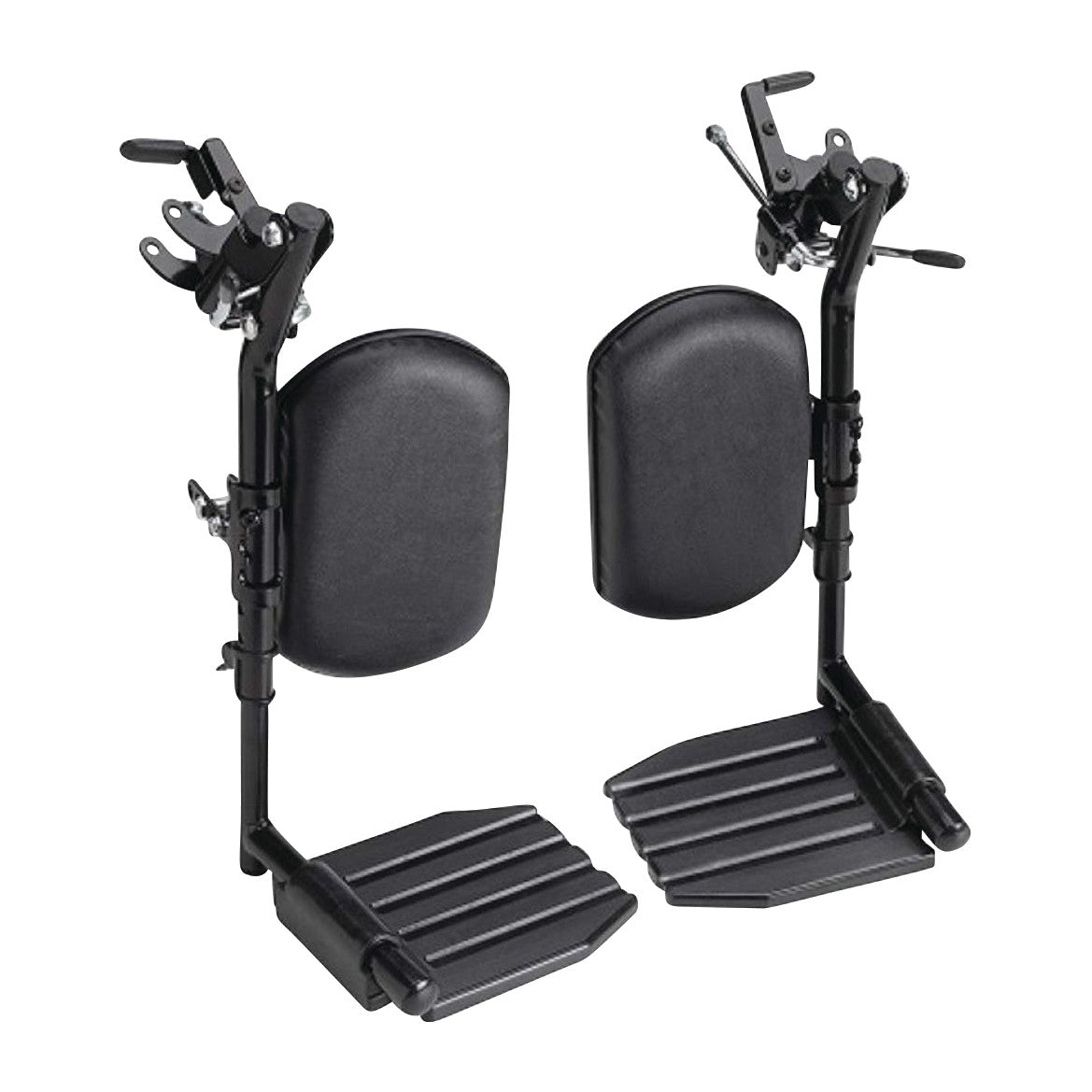 Wheelchair with Adjustable Desk Arms and Elevating Leg Rests featuring black padded footrests and leg support components.