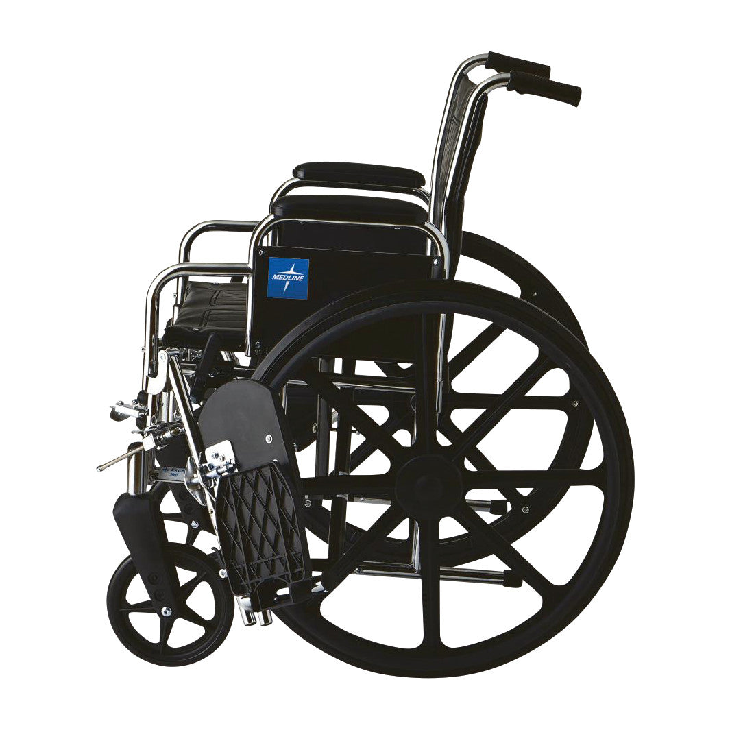 The Excel 2000 Wheelchair features removable desk-length arms and swing-away footrests, designed for comfort and mobility.