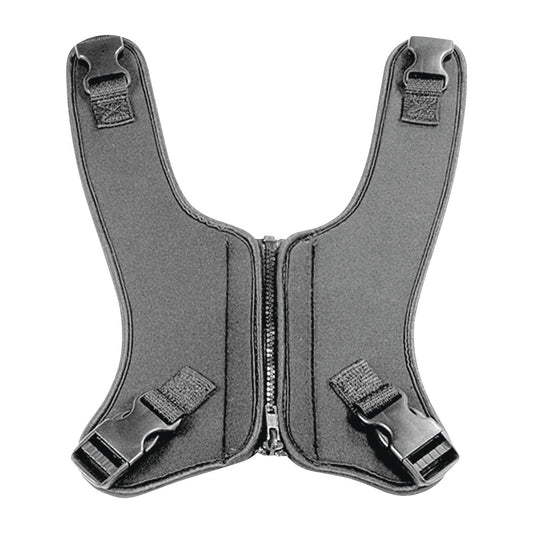 The Therafin Zip-up Butterfly Vest is a dark, adjustable support vest with clips and a central zipper designed for secure fastening.