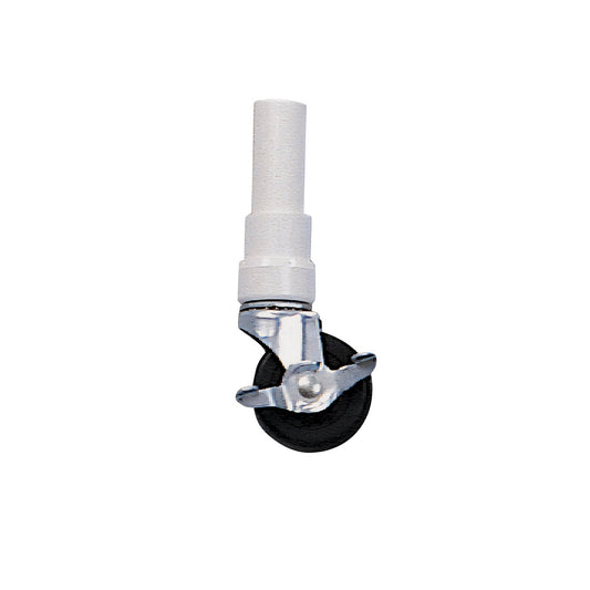 Replacement caster set for Healthline PVC Shower Commode Chairs; features a black wheel with a metal frame and white stem.