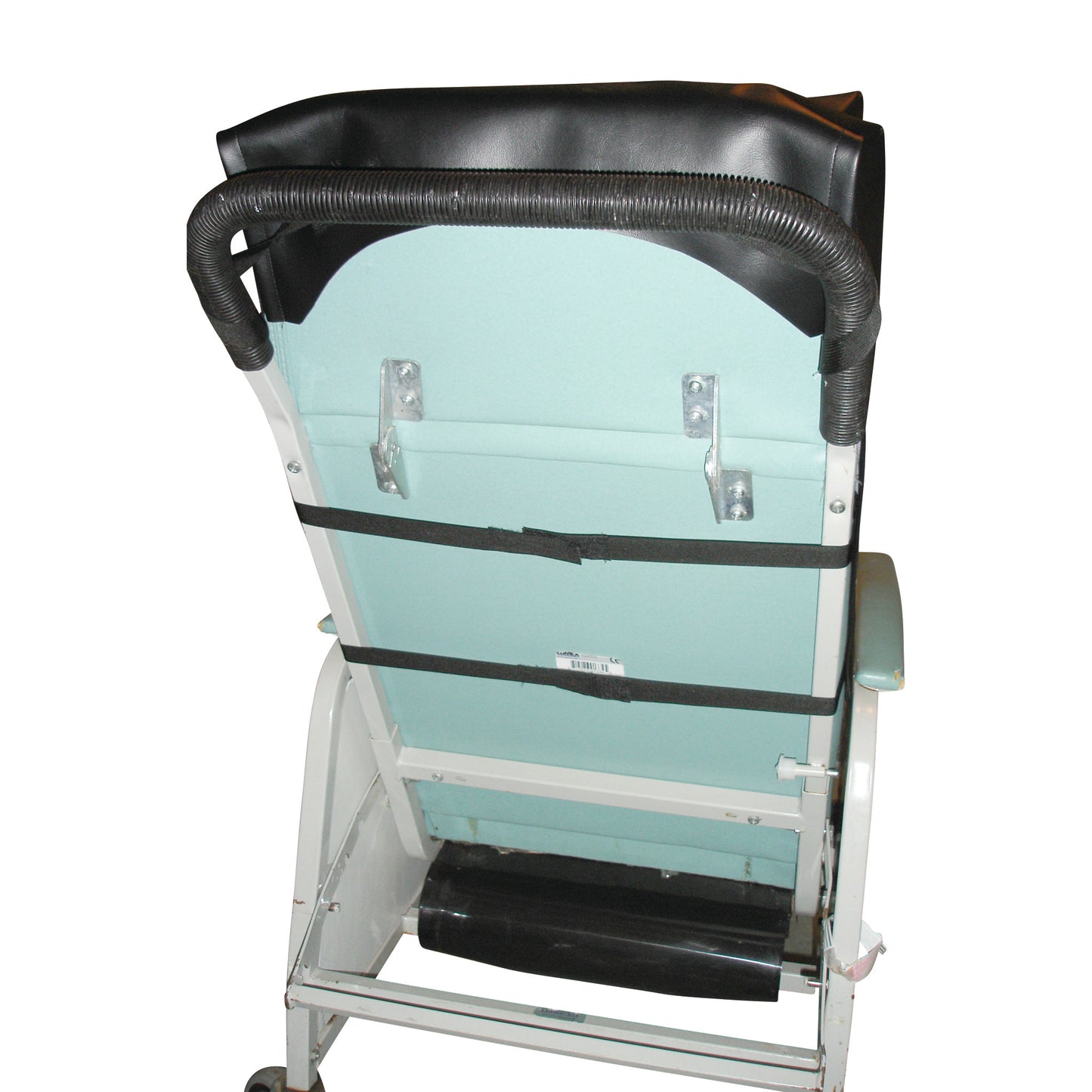The AliMed Adjustable Positioning Geri-Chair Support features a black cushioned headrest and adjustable straps for secure attachment.