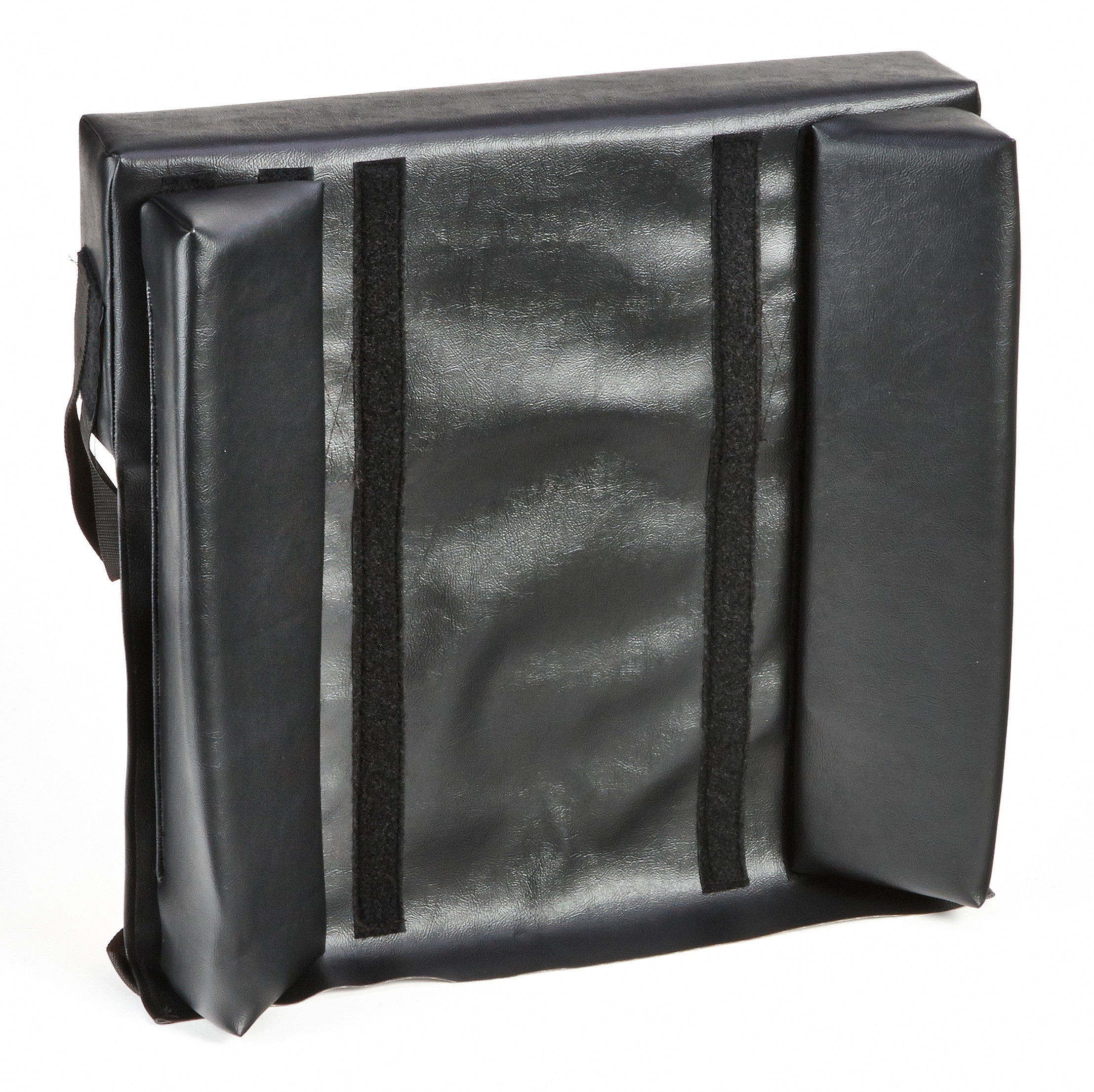 An AliMed Adjustable Positioning Wheelchair Support with a black, padded design and straps for secure attachment.