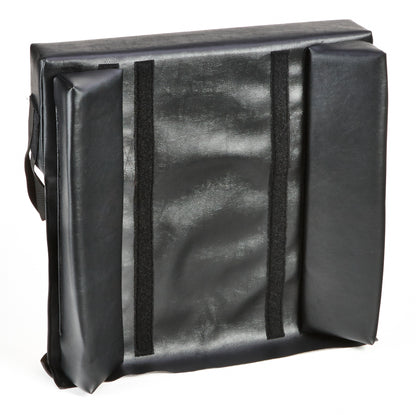 An AliMed Adjustable Positioning Wheelchair Support with a black, padded design and straps for secure attachment.