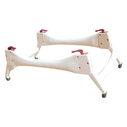 White Tub Stand for Drive Medical Otter Pediatric Bathing System with four legs and red adjustment handles, designed for stability.