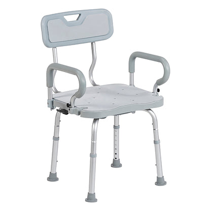 The Drive Medical PreserveTech 360 Swivel Bath Chair features adjustable legs, armrests, and a backrest for shower use.