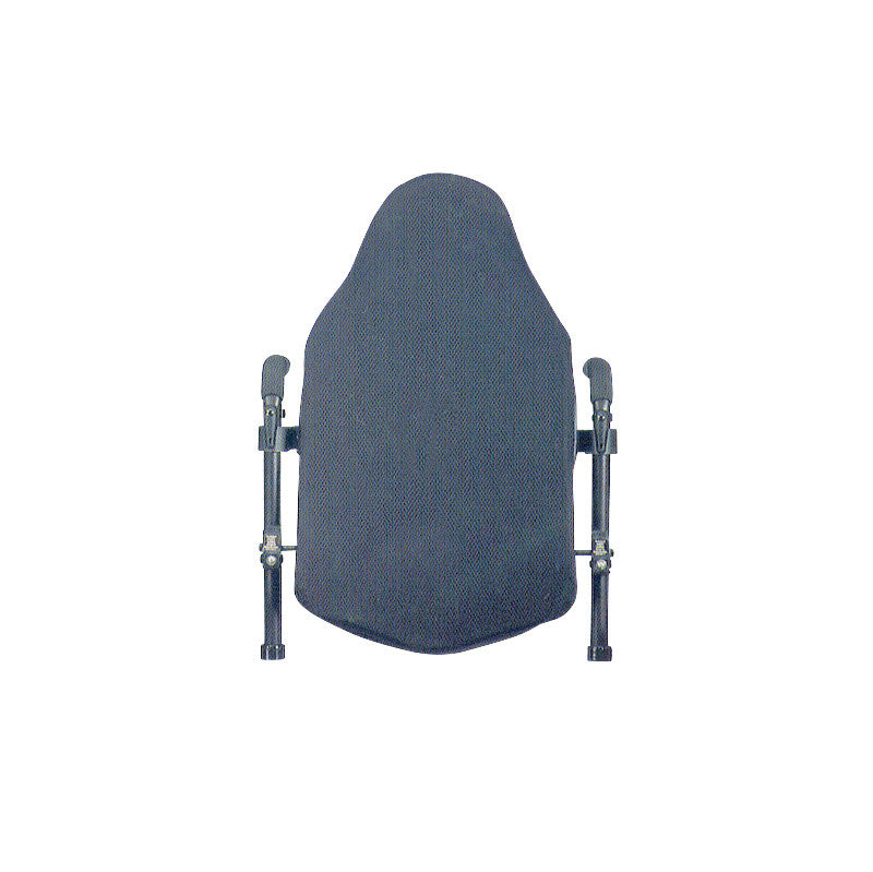 JAY J2 Wheelchair Back with a contoured black fabric cover, featuring adjustable metal supports on both sides.