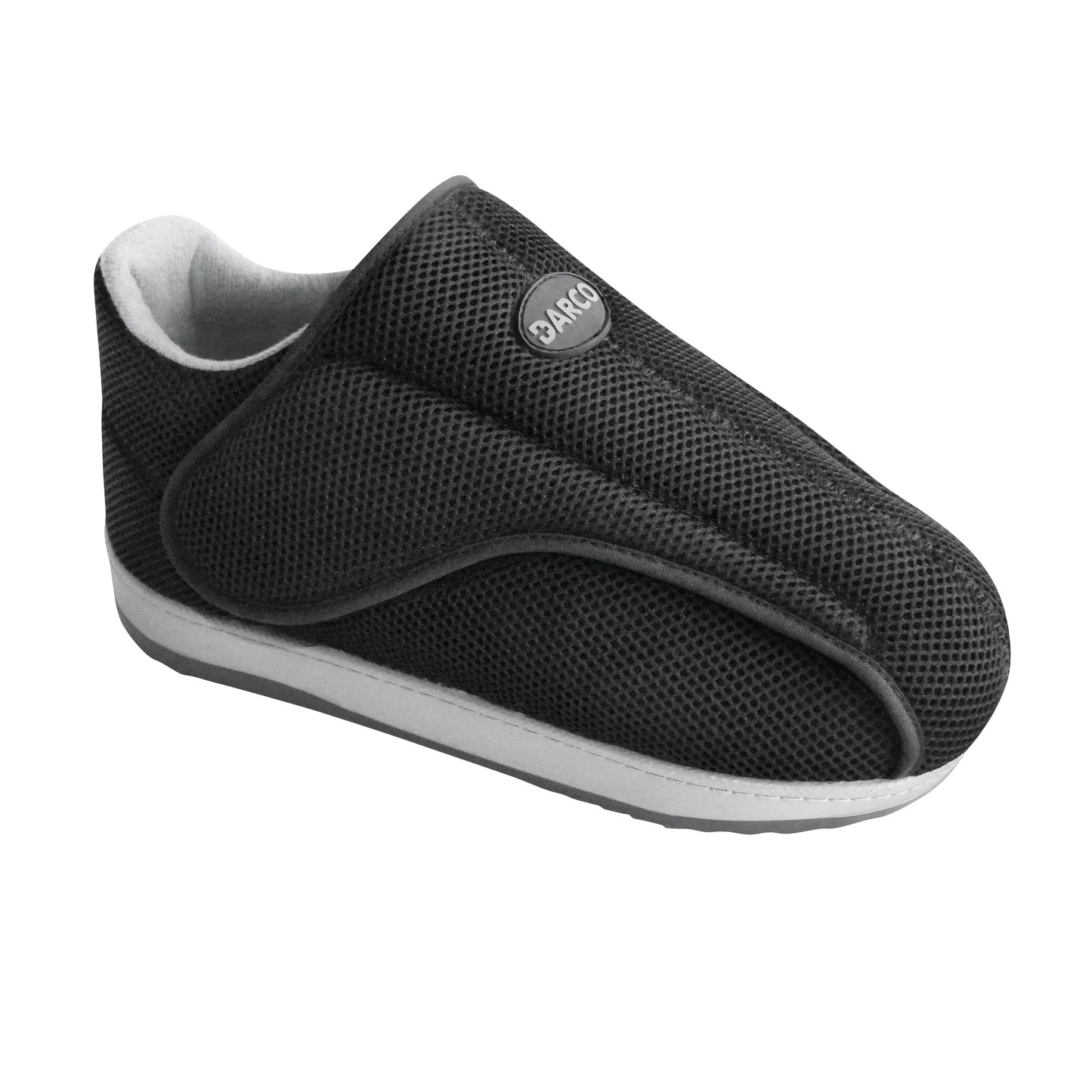 The DARCO AllRound Shoe is black with a mesh fabric, thick sole, and an adjustable strap for easy wear and maximum comfort.