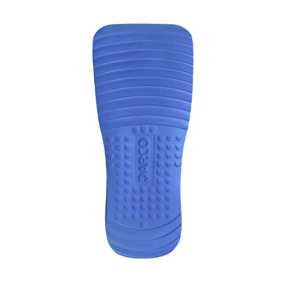 Blue sole from a DARCO DUO Pro Wound Care Shoe features a textured surface with grooves and small bumps for grip and support.