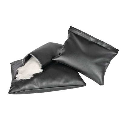 Two black AliMed Standard Sandbags, one spilling white sand, against a white background.