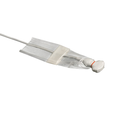 A CIVCO CIV-Flex Sterile Telescopically Folded General Purpose Ultrasound Probe Cover Kit with a clear plastic sleeve and an orange band.