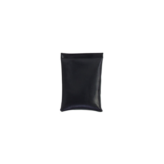 A black AliMed MR-Safe Sandbag with a rectangular shape and a small opening at the top, designed for use in medical settings.
