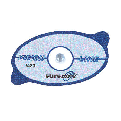 Suremark Visionmark General Use Skin Marker with a blue oval border, central dot, and the words "Vision Line V-20" on its surface.