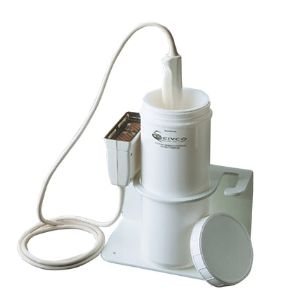 Tabletop Mounting Kit for CIVCO Endocavity Transducer Soaking Cup Starter Kit with a white container, hose, and lid on a base.