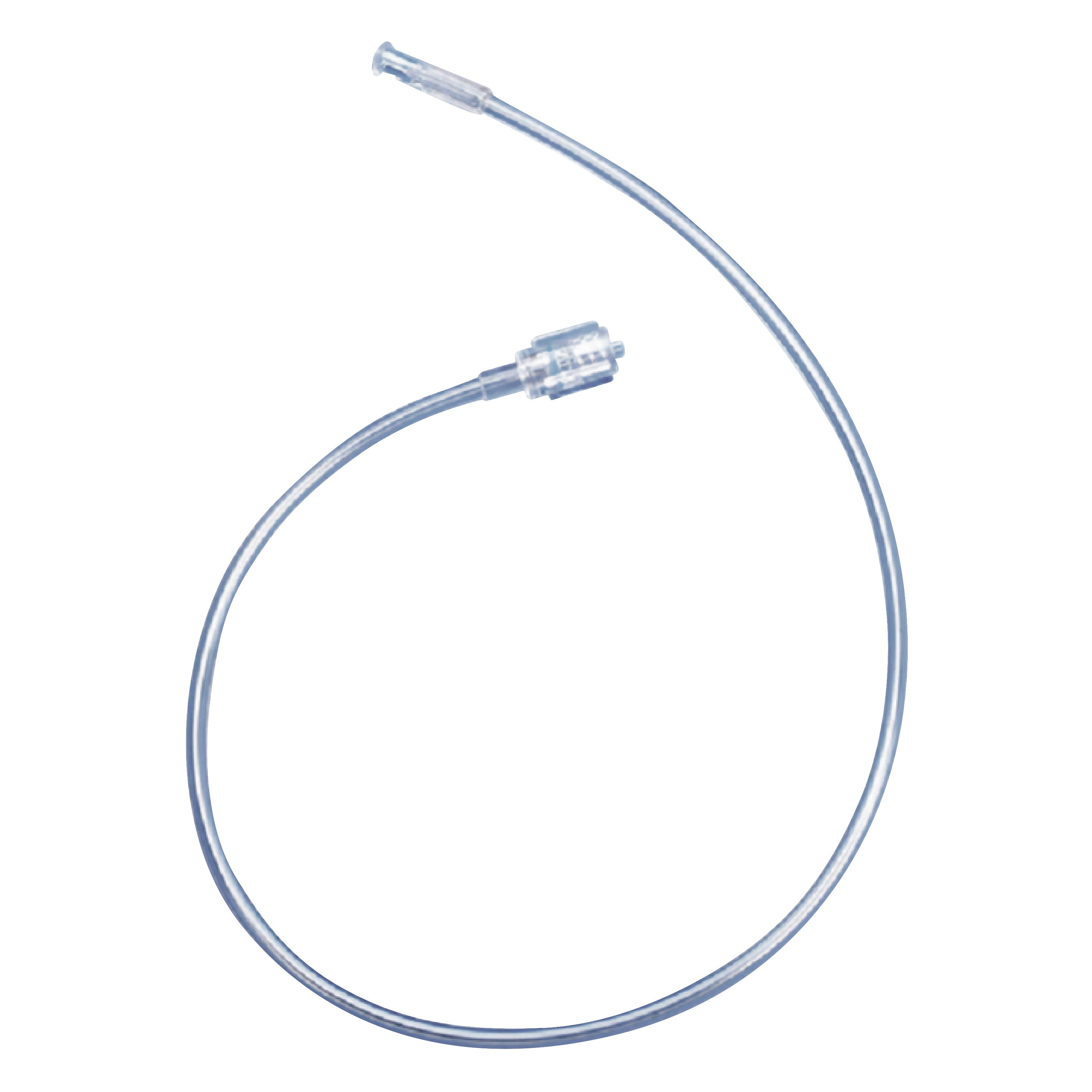 DeRoyal Non-Braided High Pressure Injector Line with Female to Male Luer Lock, a clear flexible tube with connectors on each end.