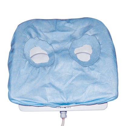 A blue Disposable Breast Coil Cover with two cut-out sections, designed to fit over medical equipment.