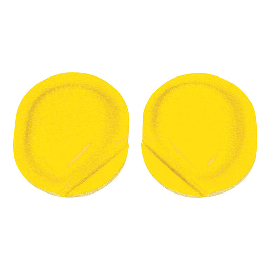 Two yellow Neonatal Noise Guard earplugs with a slightly oval shape, designed for infants.