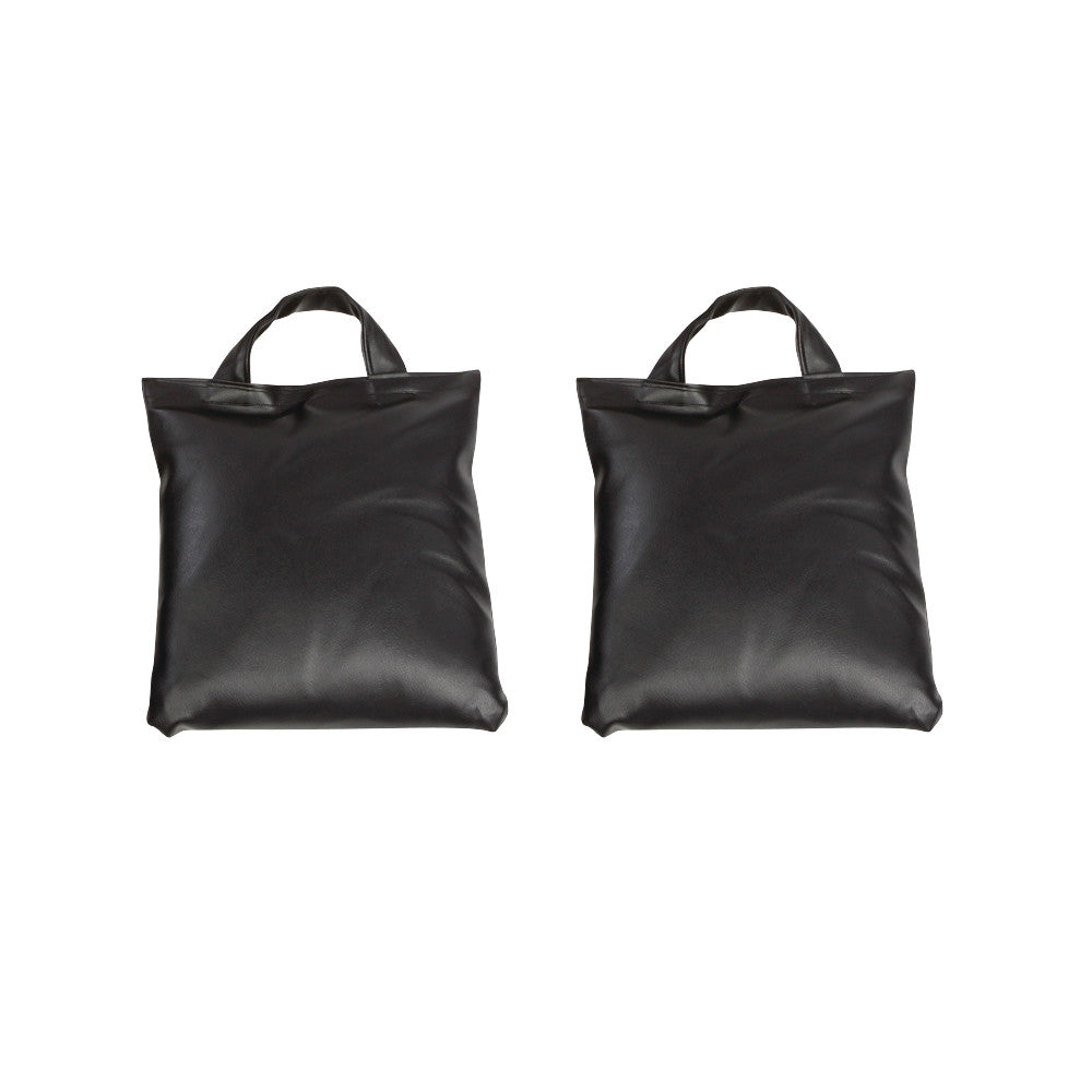 Two black AliMed Cervical Visualization and Traction Sandbags with handles, positioned against a white background.