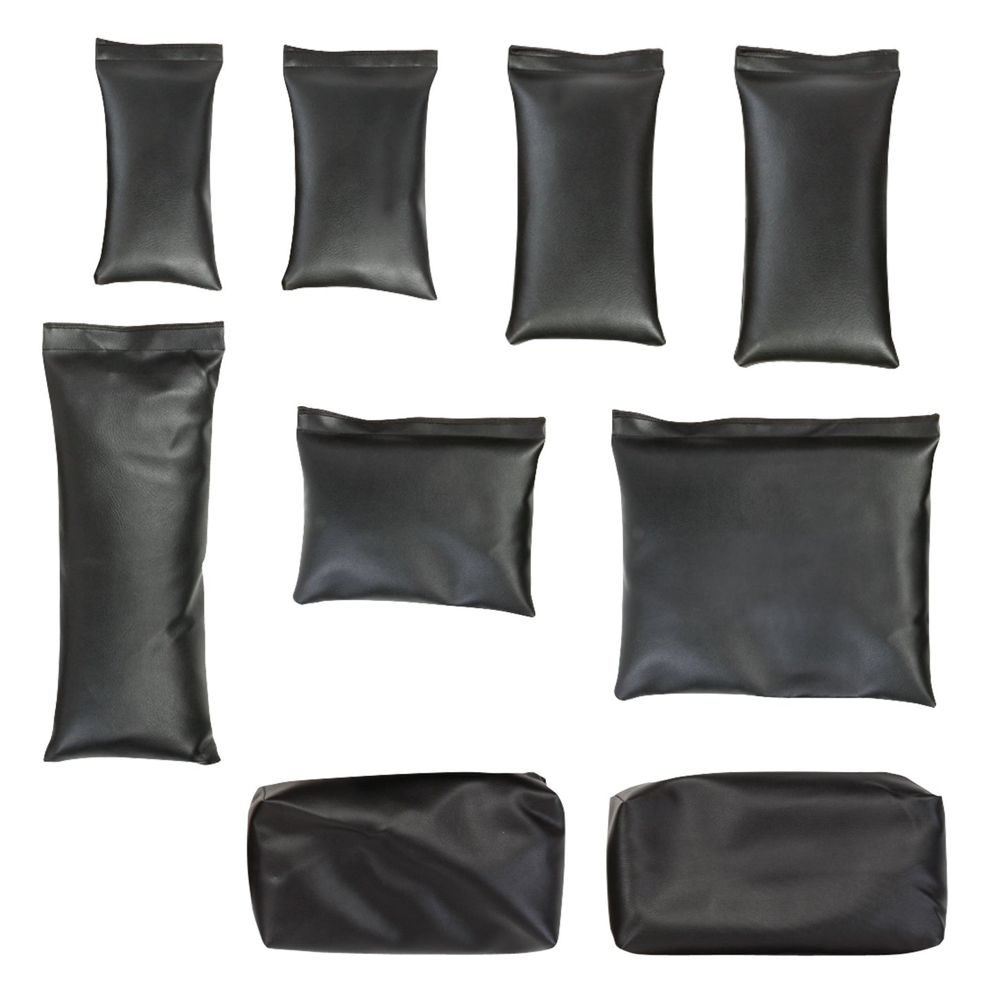 The AliMed Standard Sandbag Set includes nine black sandbags of various rectangular and cylindrical shapes.