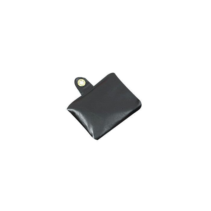 A black AliMed Traction Sandbag with a strap featuring a metal snap fastener for secure attachment.
