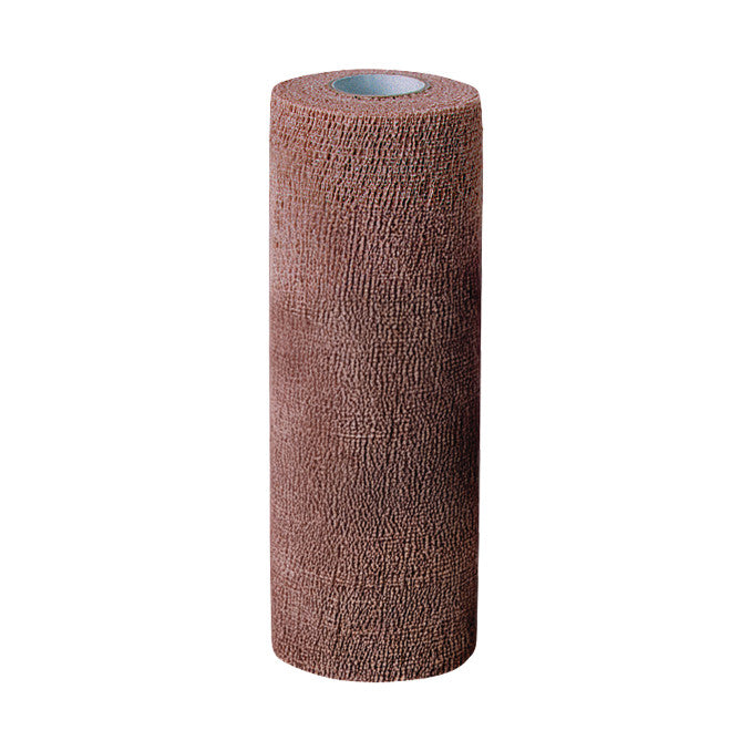 A roll of CoFlex NL Flexible Cohesive Bandage in brown, standing upright against a white background.