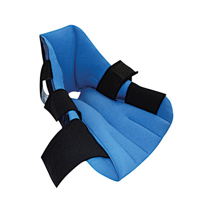 The Ventopedic Heel Elevation Boot with Butterfly Lift is a blue padded boot with black adjustable straps for support.