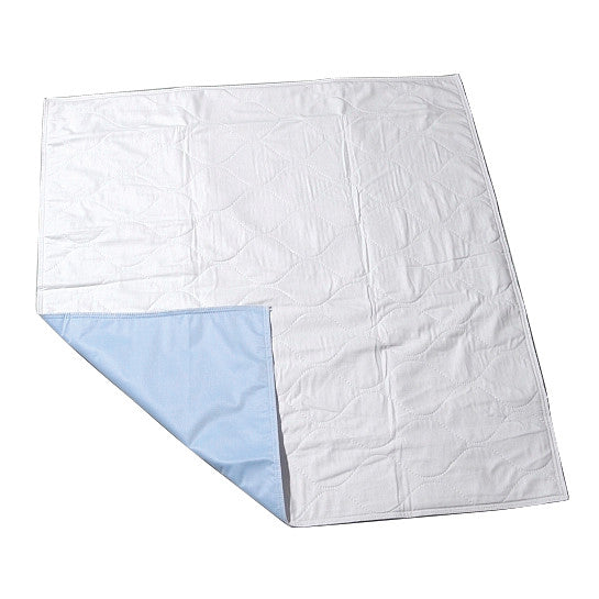 Carefor Economy Underpad with a white quilted top and light blue backing, partially folded to show both sides.