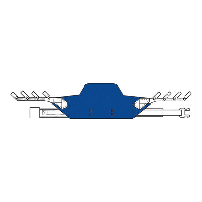 Diagram of the Invacare Standing Patient Sling, featuring a blue fabric support with multiple straps and attachment points.