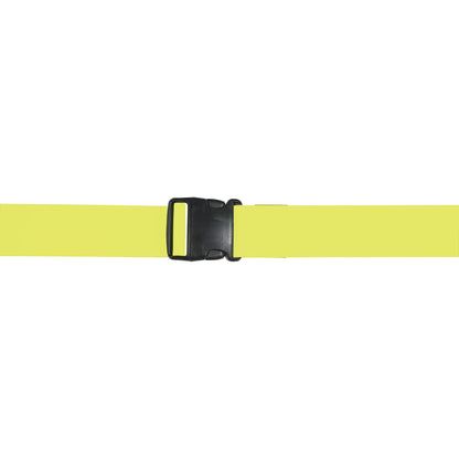 A yellow AliMed Soft Wipeable Gait Belt with a black plastic buckle on a white background.