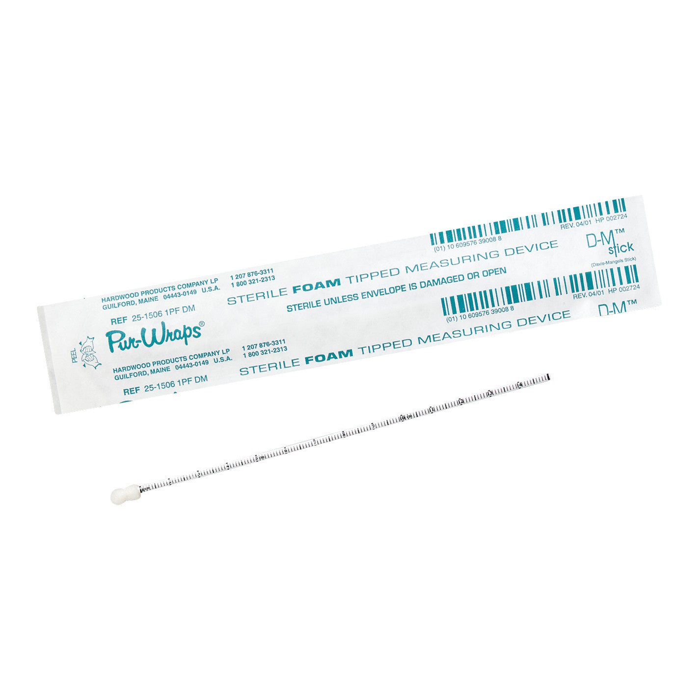 Puritan DM Measurement Stick, a sterile foam-tipped measuring device, shown with its packaging on a white background.