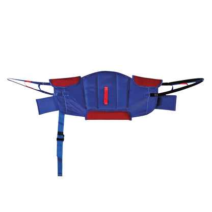 The Bestcare Stand Assist Patient Sling is blue and red with straps, used for aiding patients in standing and transferring.